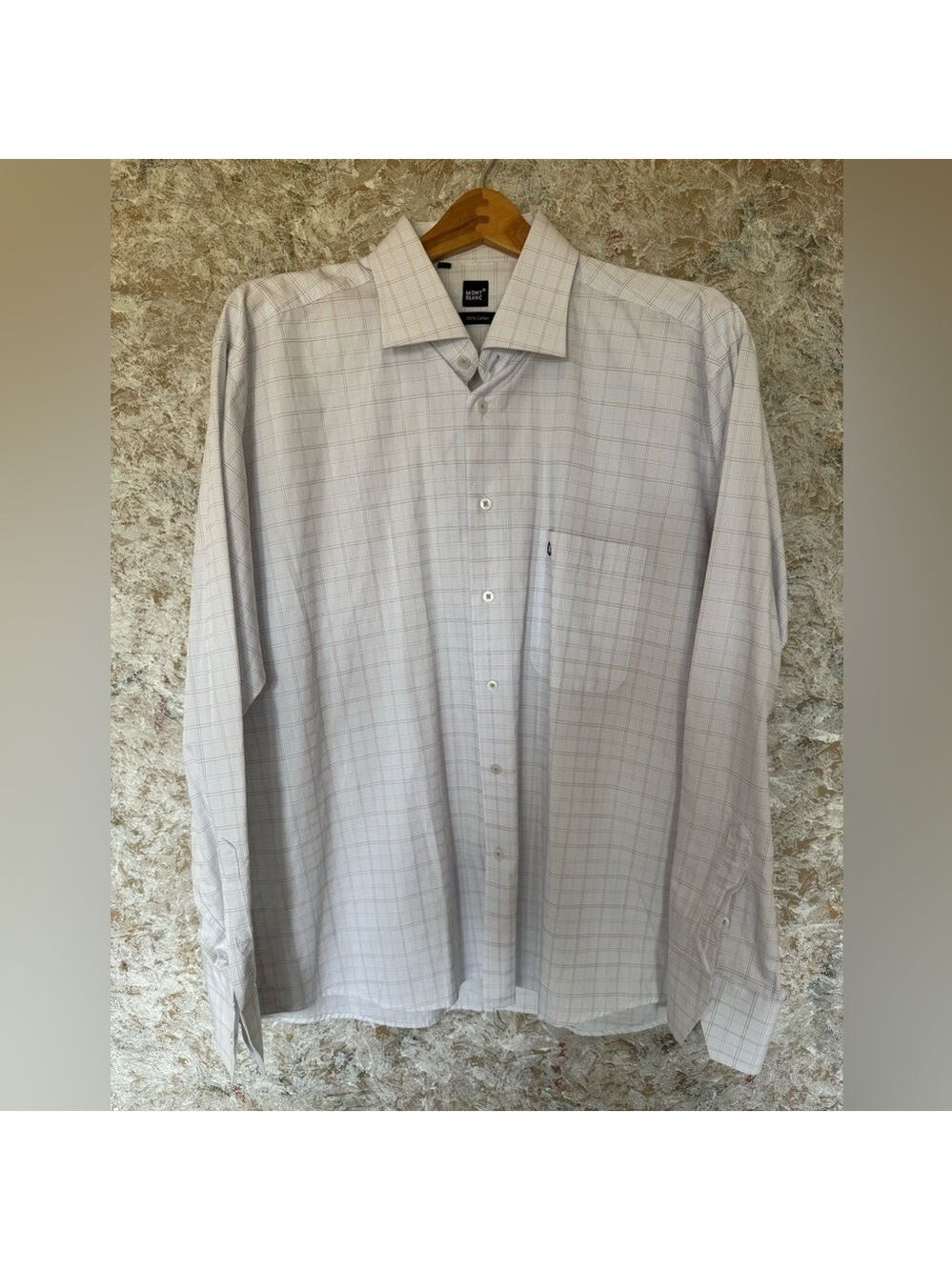 Mont Blanc Light Blue Tan Checkered Cotton Dress Shirt